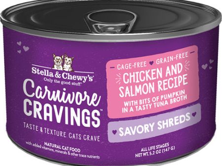 Stella and Chewys Cat Carnivore Cravings Shred Chicken and Salmon 5.2oz. (Case of 24) on Sale