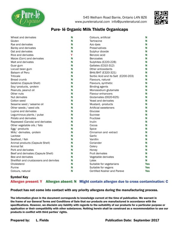 Pure-Le Natural Certified Organic Milk Thistle Concentrate Organicaps - 150mg (60 caps) Hot on Sale